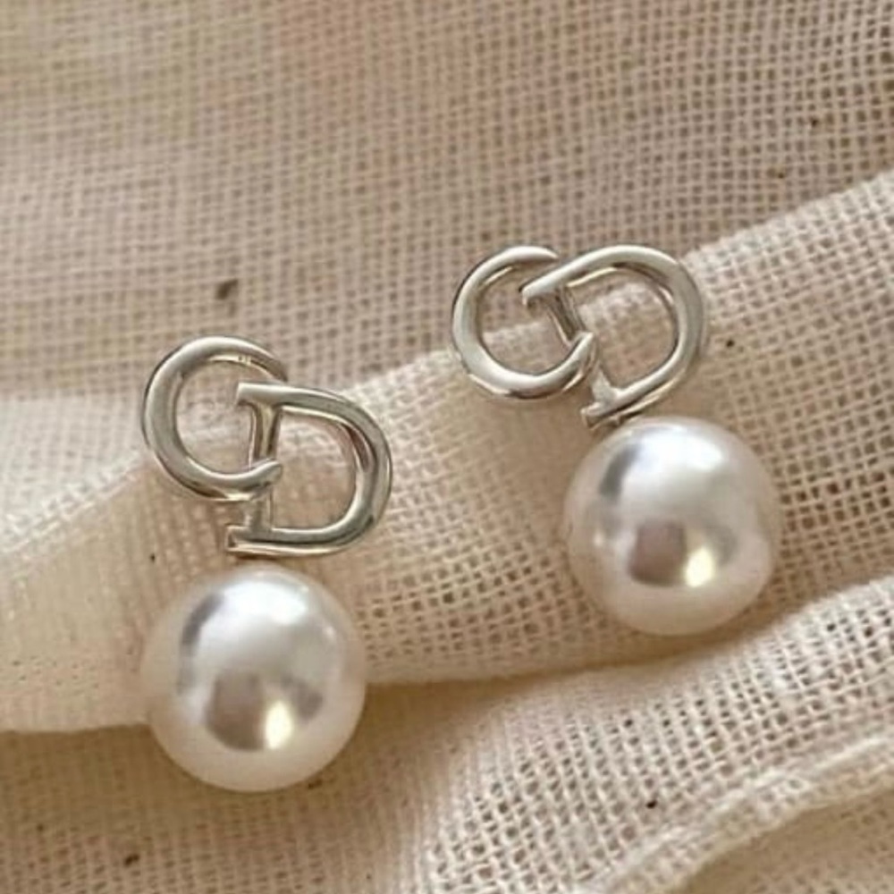 925 Sterling Silver Pearl Geometric Vintage Drop - Picture 2 of 4